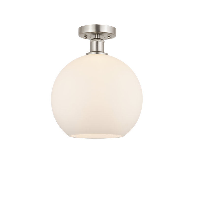 Plafonnier semi-encastré 1 lumière Cindi, Blanc mat, H 15 po x l 10 po x P 10 po, Nickel satiné brossé