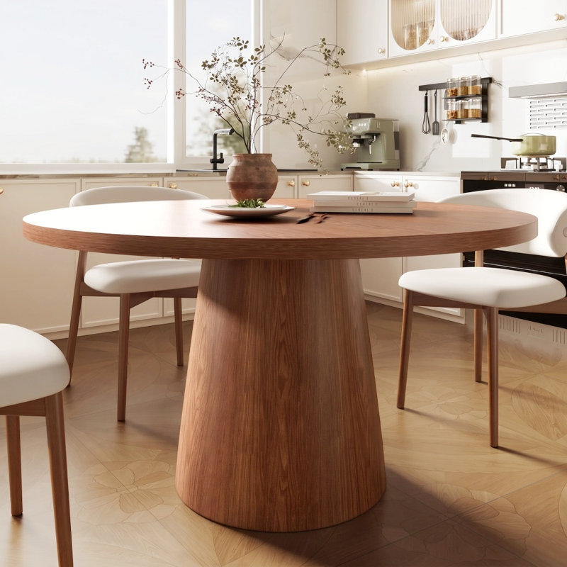 Table de salle à manger ronde en bois massif naturel avec base en piédestal en grain de bois authentique pour 4 à 6 personnes (assemblage rapide), table de cuisine à piédestal 47 po / 53 po / 59 po