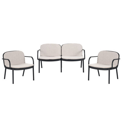 Patio d'extérieur, structure noire, coussin beige, confortable, nécessitant peu d'entretien, rembourrage en polypropylène antirouille, léger et respirant, mélange et agencement