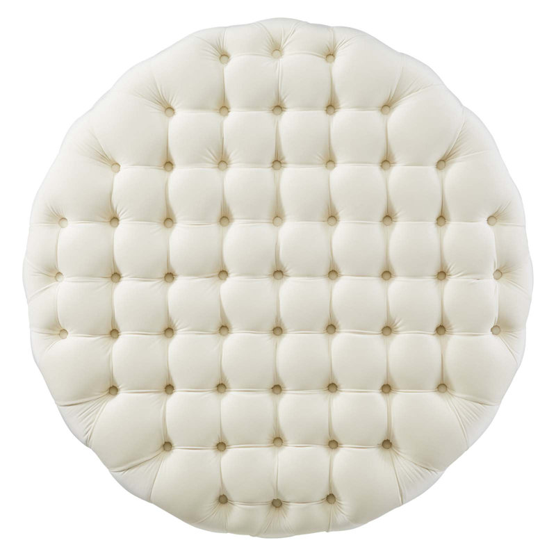 Amour 40'' Ivory Velvet Tufted Large Round Ottoman