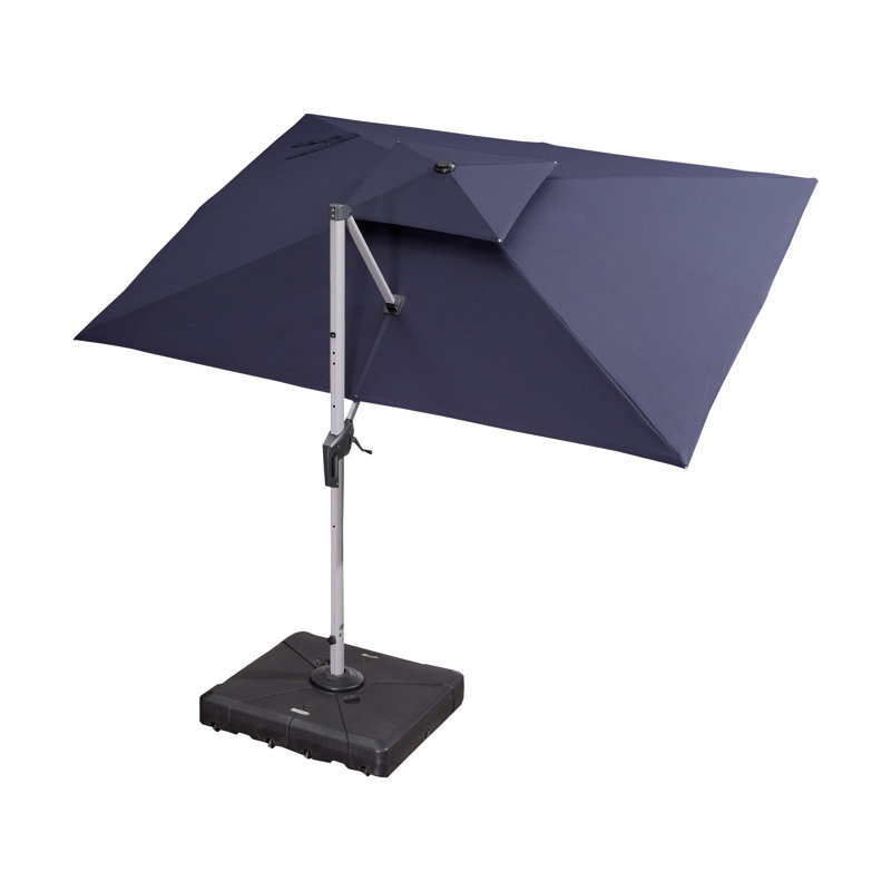 2.75m x3.3m / 2.75m x3.65m Rectangular Cantilever Parasol With Base, Navy Blue, 274cm H x 330cm W x 270cm D