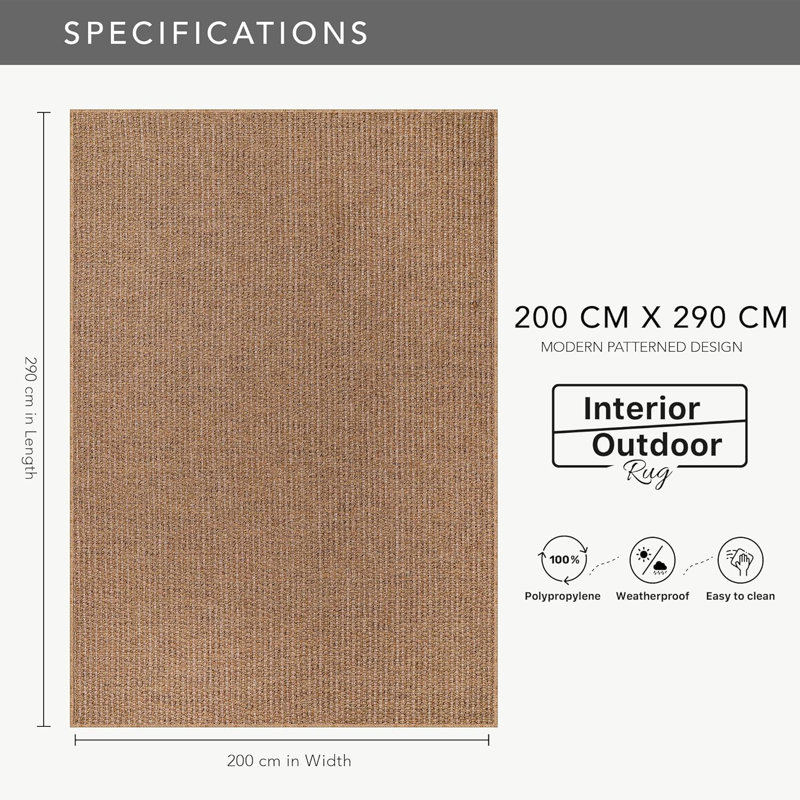 Non Slip Area Rugs Washable Carpet Pad Entryway Rug Weather Resistant Indoor and Outdoor Use 5004,  Rectangle 200 x 290 cm