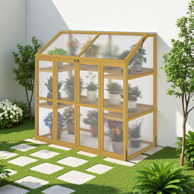 Serre, abri de jardin en bois en polycarbonate pour plantes, serre en bois, serre froide