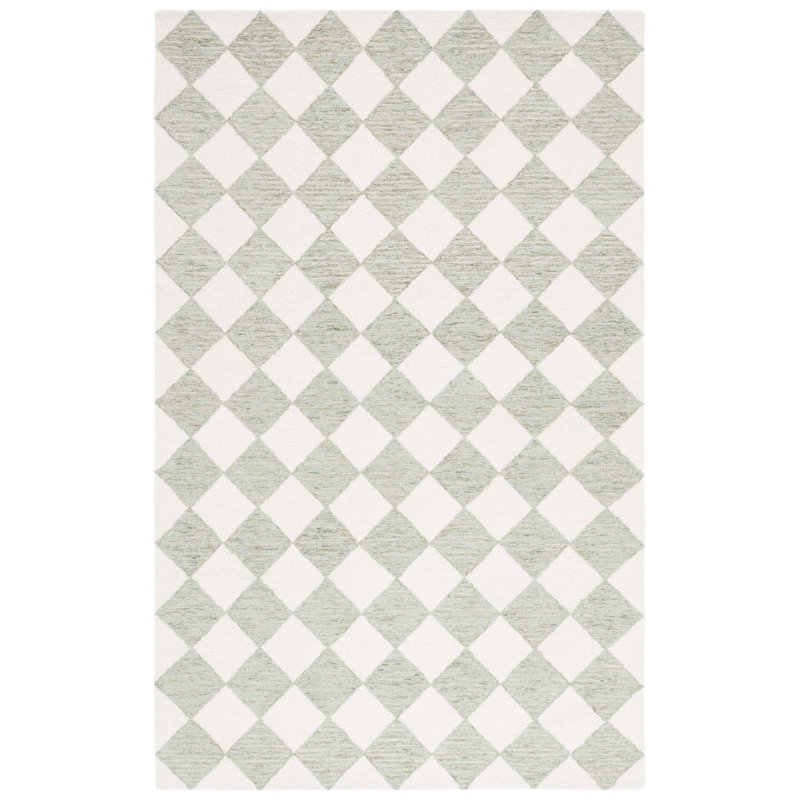 Ebony Hand Tufted Wool Pile Checkered Rug, Rectangle 6' x 9'