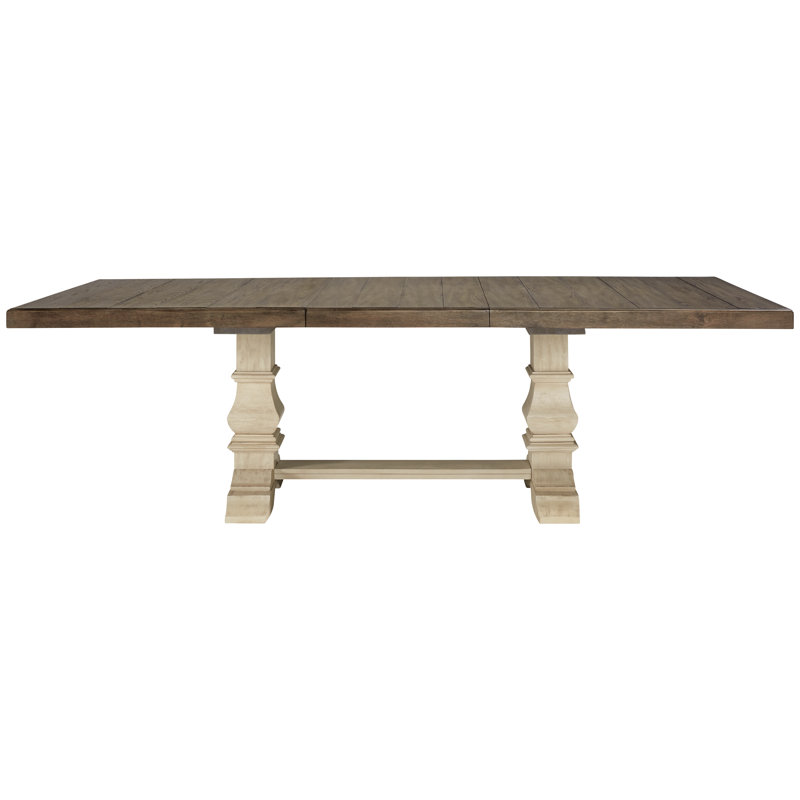 Weathered Gray and Antiqued White Extendable Wood Dining Table