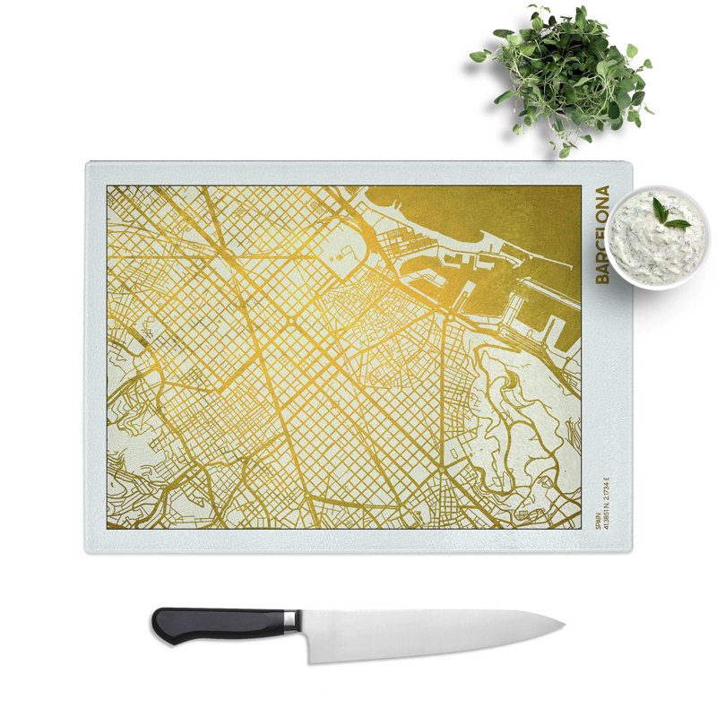 Map Barcelona Spain Plate Chopping Board, 28.5cm W x 39cm L