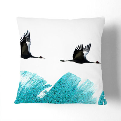 A Couple Of Crane Birds Flying In Abstract Square Throw Cushion
