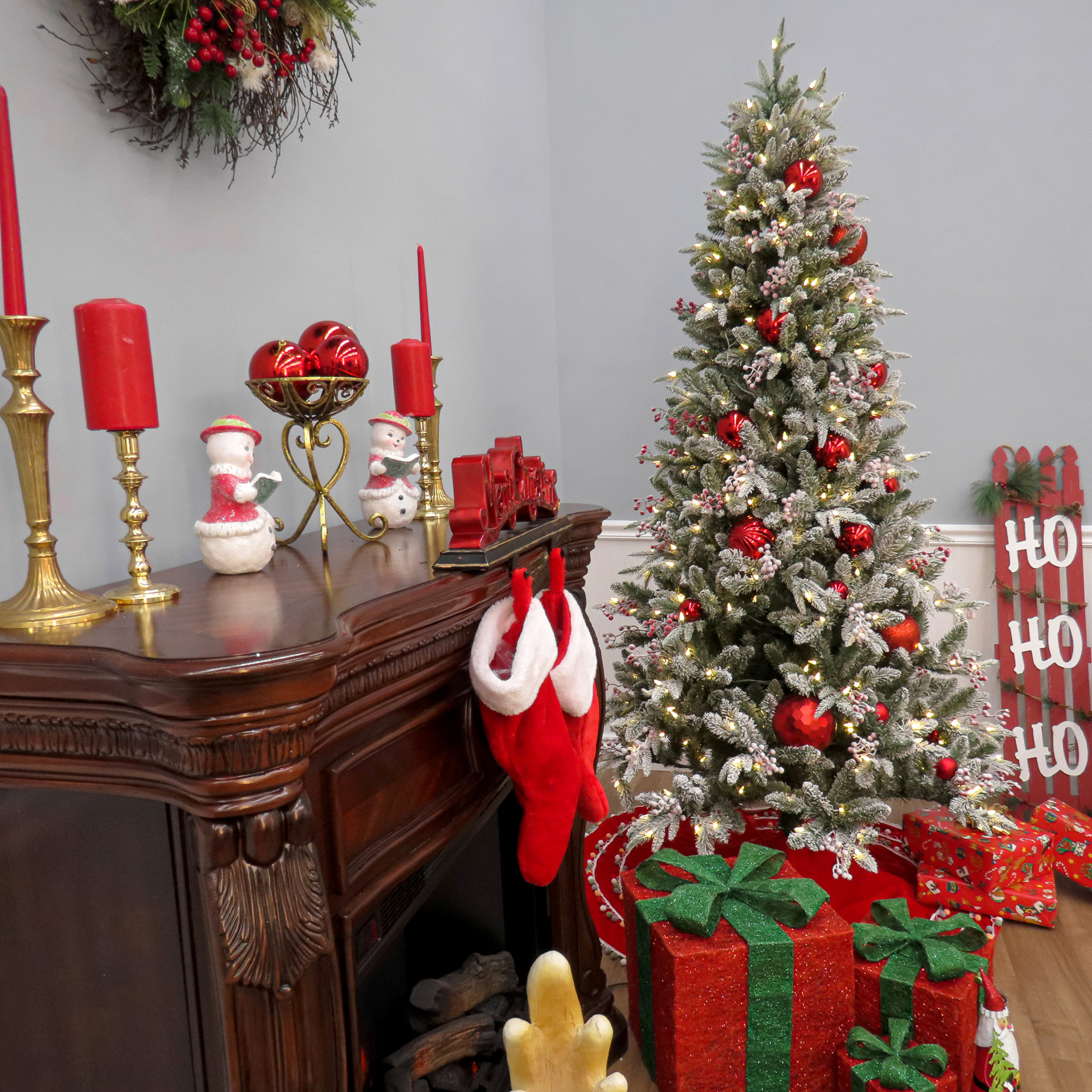 The Holiday Aisle® Pre-Lit Snowy Olallie Pine Tree with LED Lights, 7.5'