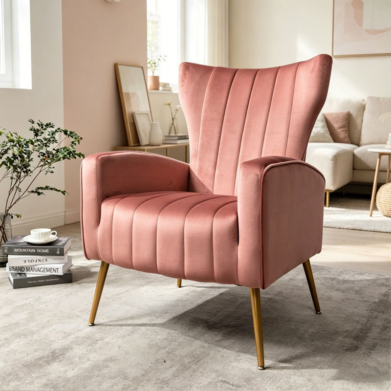 Fauteuil à oreilles moderne rembourré, Rose