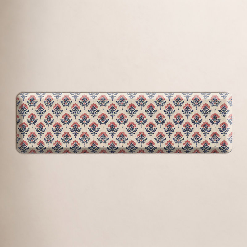 Anti-Fatigue Kitchen Comfort Mat, Blockprint Garden Pattern In Indigo Blossom, Indigo Blossom, Runner 20" x 72"