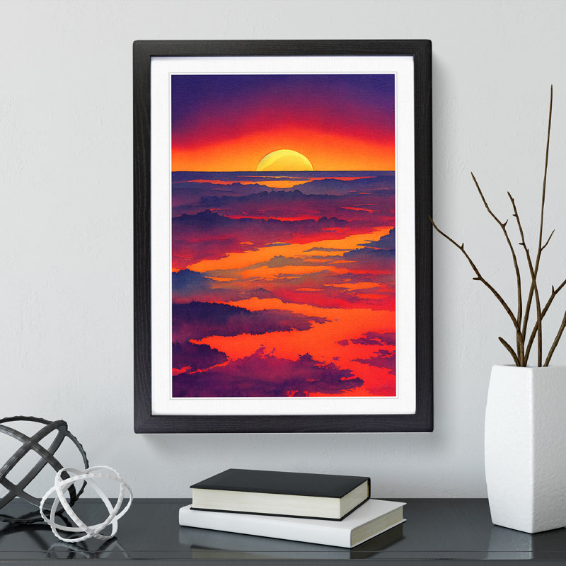 Thrilling Sunset - Single Picture Frame Painting, 64cm H x 46cm W x 2cm D, Black 