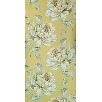 Papier peint doré avec fleurs blanches et pivoines