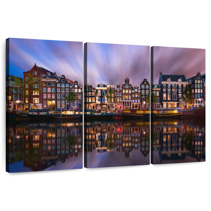 Crépuscule sur le canal Sirci Amsterdam, H 42 po x l 65 po