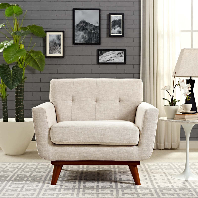 Carson Carrington Sigtuna Wooden Leg Mid-century Armchair, Beige Polyester Blend