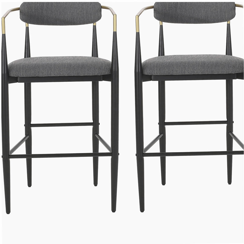 2 ensembles de tabourets de bar, tabourets de bar avec îlot de cuisine à dossier et pieds en fer, Gris foncé, Noir et or