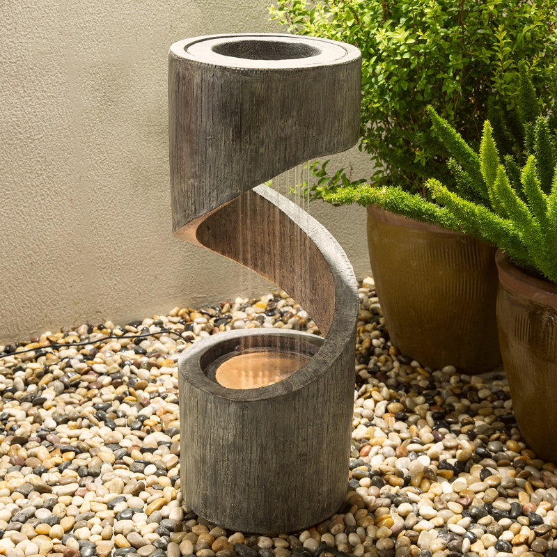 Zia Weather Resistant Column Fountain with Lights, 31.25" H x 12.5" W x 12.5" D, Gray