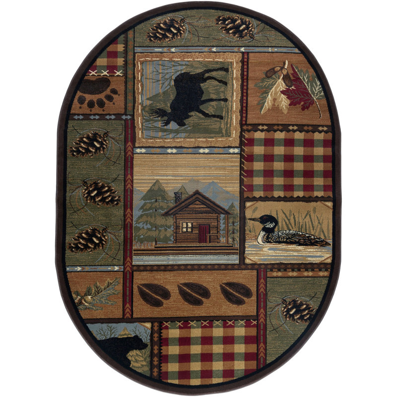Tapis d'intérieur sud-ouest en polypropylène tissé à la machine brun / rouge / vert Alers, Ovale 2 pi 8 po x 4 pi