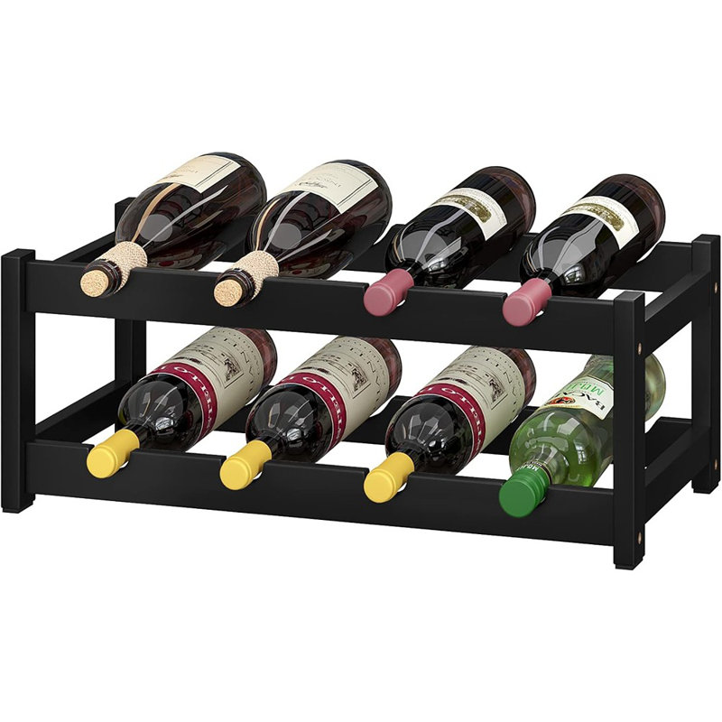 Support à vin autoportant pour 8 bouteilles à 2 niveaux, Noir, noir, noir, noir, H 7 po x l 9 po x P 7 po