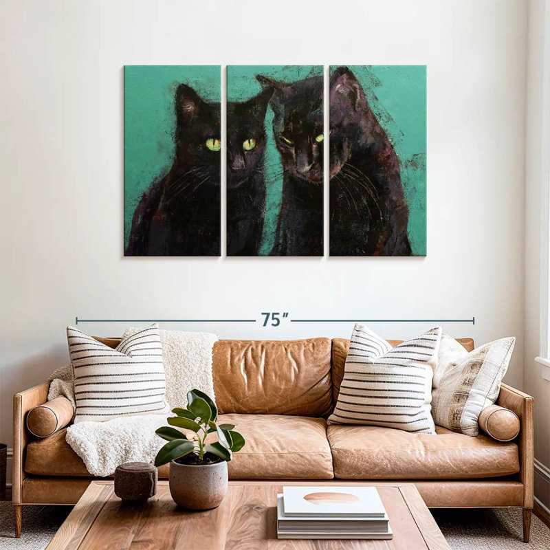 Deux chats noirs, H 36 po x l 57 po