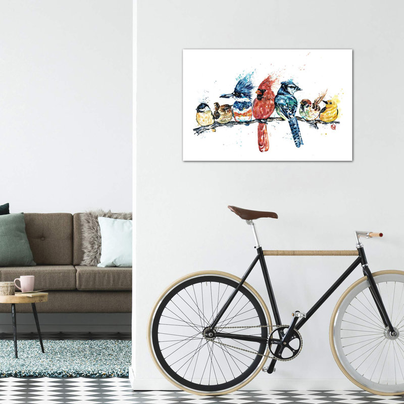 «Birds on a Branch» par Lisa Whitehouse - impression d'art graphique, Pas de tapis, H 26 po x l 40 po x 1,5 po, Toile tendue