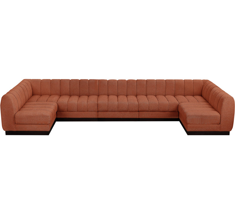 Quinn 7 - Piece Upholstered Sectional, Cognac Chenille Fabric