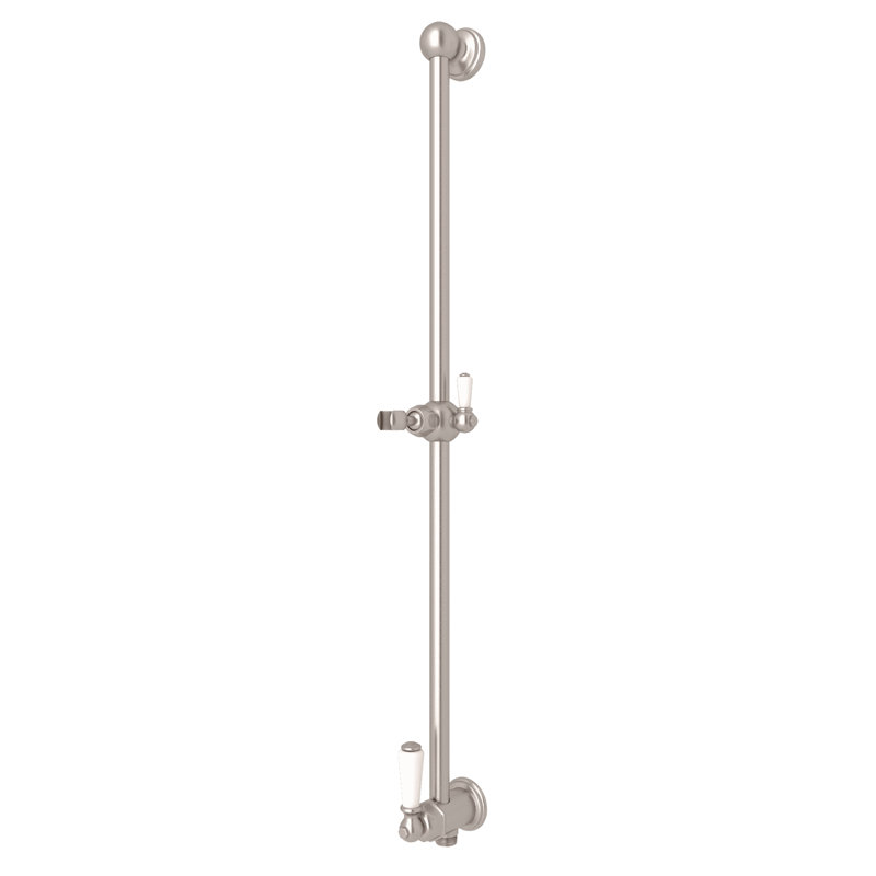 Edwardian 25" Slide Bar With Integrated Volume Control And Outlet, Satin Nickel