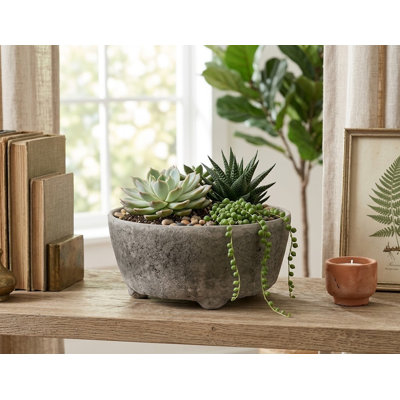 Rustic Stone Ceramic Bowl Planter