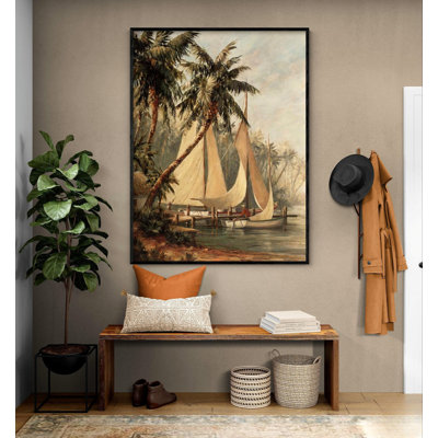 Ameera Rum Cay By Malarz, Antique Rustic Coastal Boat Wall Art, Sailboat Poster Print, Tropical Airbnb Wall Art, Boat Painting Print