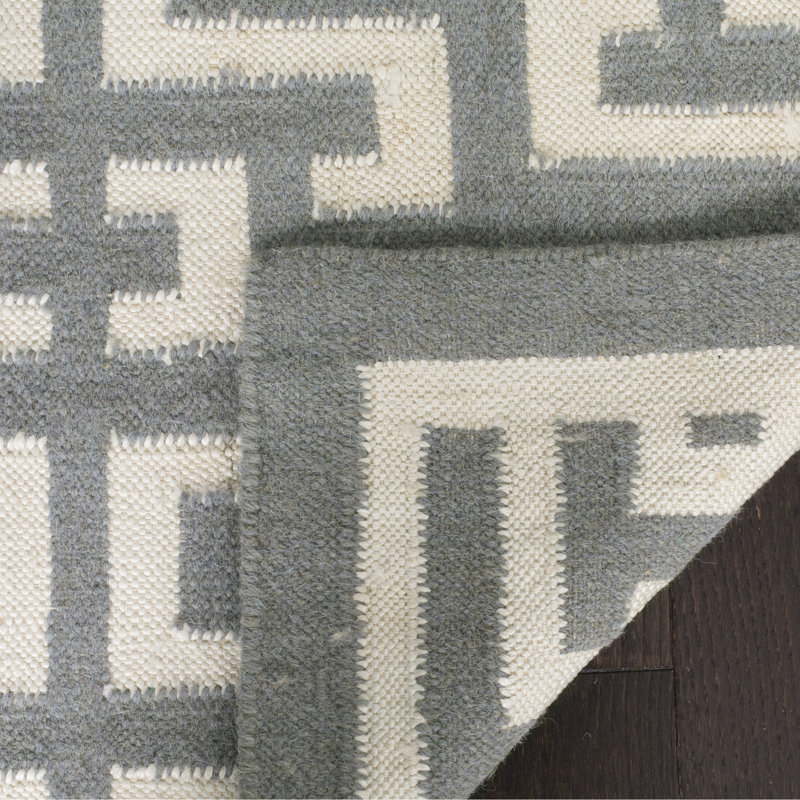 Rodgers Flat Weave Banana Silk/Wool/Cotton Geometric Rug in Gray/Ivory, Rectangle 5' x 8'