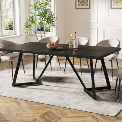 Grande table de salle à manger rectangulaire moderne de 71 pouces pour 6 à 8 personnes, structure en métal robuste, mobilier de maison et de bureau polyvalent, noir