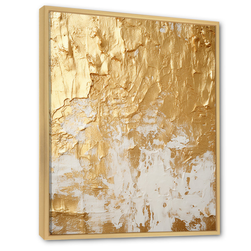 Gentle Abundance Retro Gold Abstract I - Peinture abstraite, art mural, H 40 po x l 30 po x P 1,5 po, Cadre flottant érable