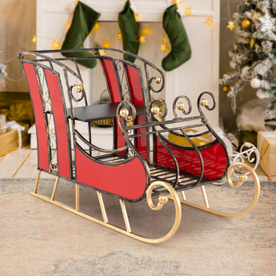 The Holiday Aisle® 23''christmas Santa Sleigh W/ 2-tier Storage Shelf Christmas Sleigh Decoration