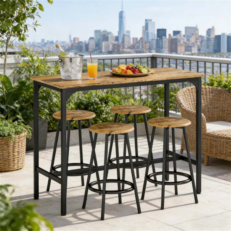 Ensemble de table de bar et tabourets 5 pièces à hauteur de comptoir, conception peu encombrante avec charme industriel pour les espaces de vie compacts