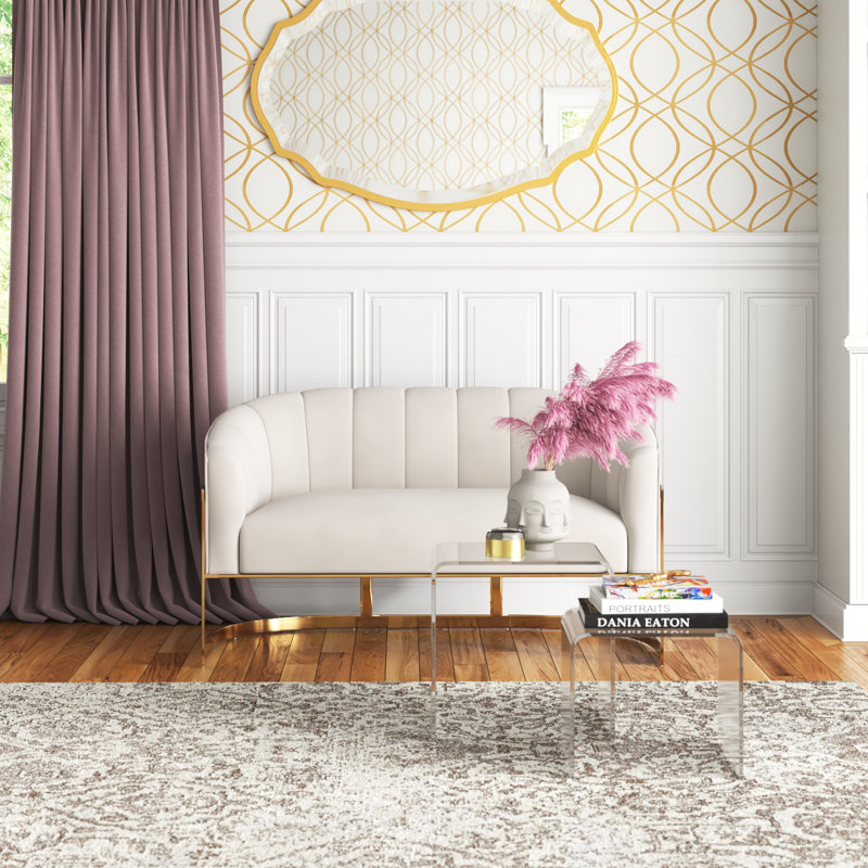 Causeuse en velours Tellico, Velours beige