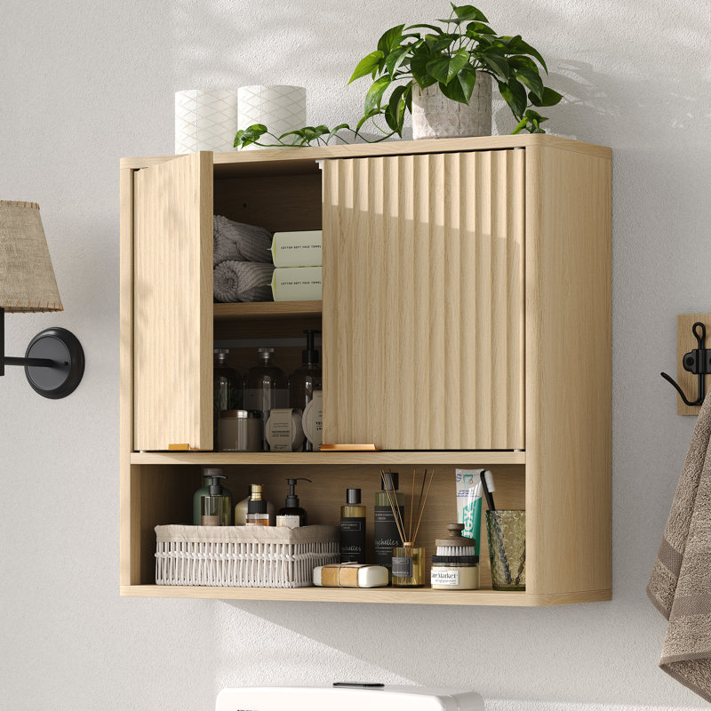 Andelija Bathroom Wall Storage Cabinet With Adjustable Shelves, Over The Toilet Organizer For Laundry Room, Natural
