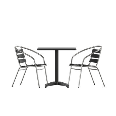 Gearard Square Aluminum Indoor-Outdoor Table Set with 2 Slat Back Chairs by Orren Ellis