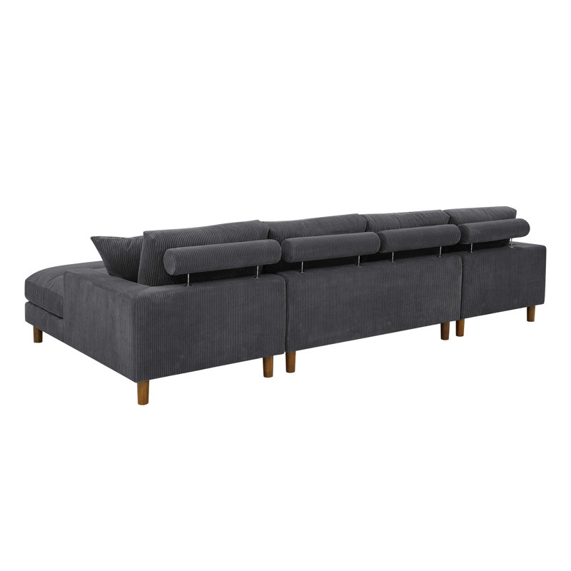 Corduroy U-Shaped Sectional Symmetrical, Dark Gray Corduroy
