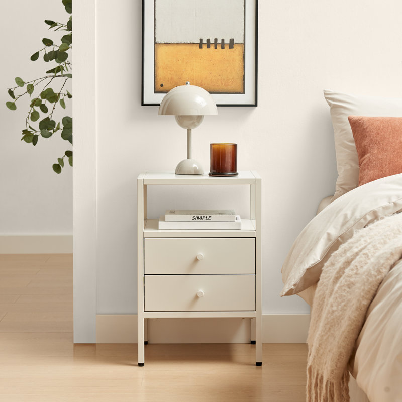 40cm W Metal Bedside Table, Cream