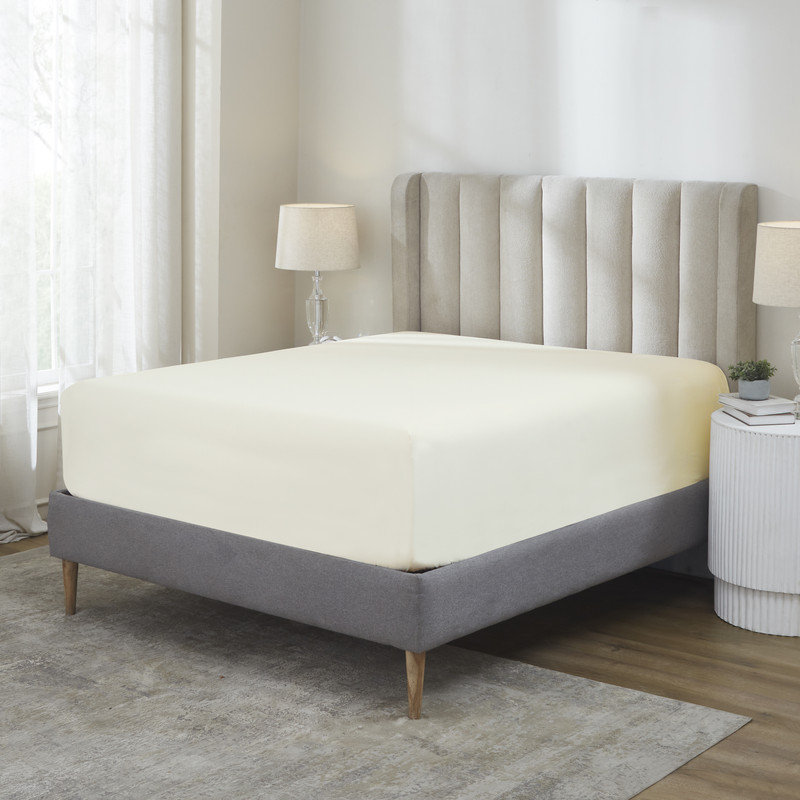 Apus Cotton Solid Perfect Fit Deep Pocket Fitted Sheet, California King Sheet Set with 2 Pillowcases, Ivory