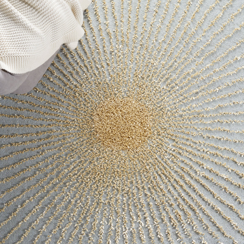 Tapis bleu / beige fait à la main, Rectangle 4 pi x 6 pi