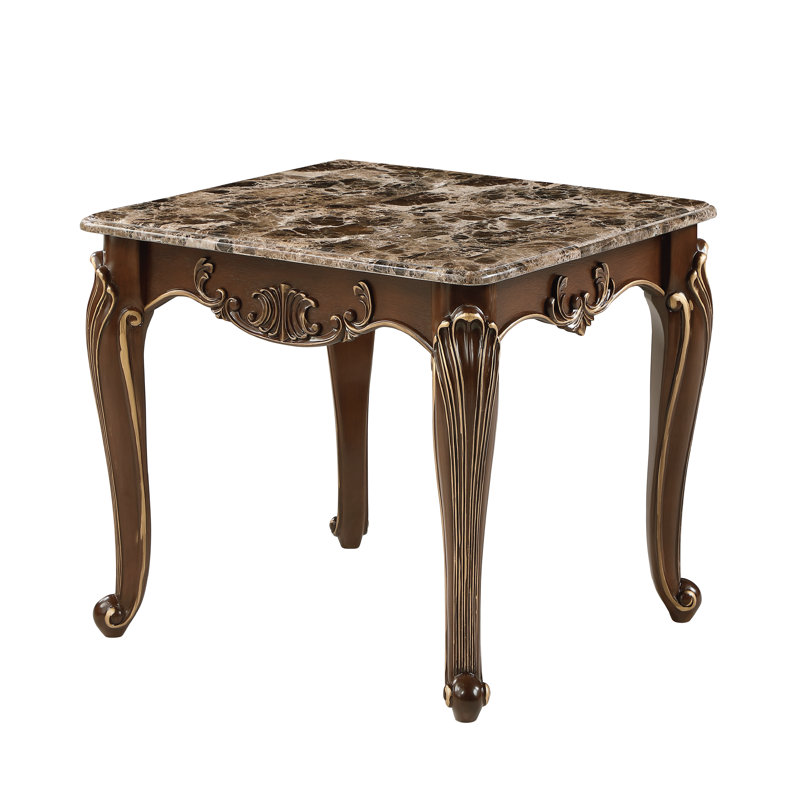Table de bout en treillis beige et noyer