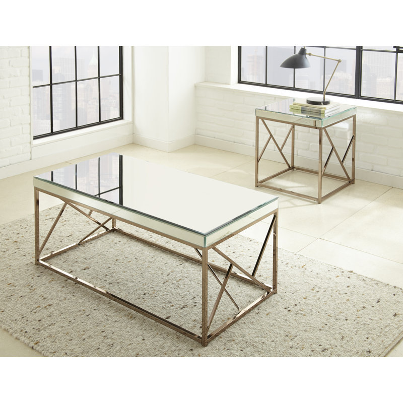 Flori Mirrored Glass Top End Table, Copper Chrome