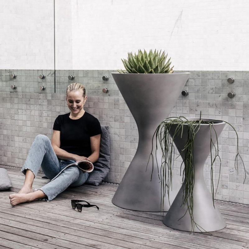 Hesse Fiberstone Hourglass Pot Planter - H35.5" - Gray, 35.5" H x 20" W x 20" D