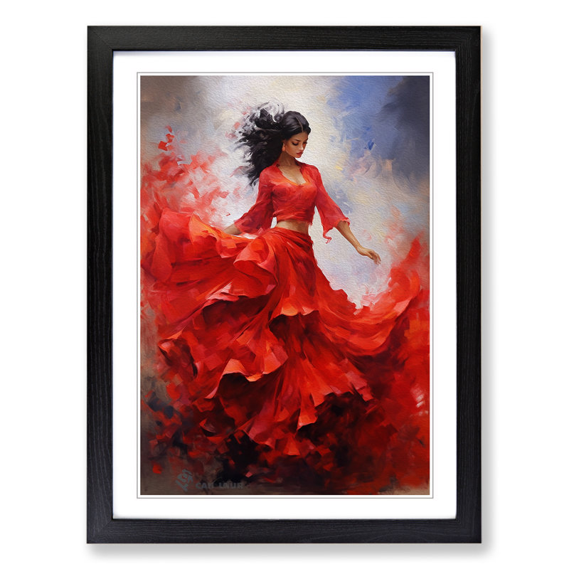 Flamenco Dancer Contemporary - Single Picture Frame Print on Wood, 64cm H x 46cm W x 2cm D, Black