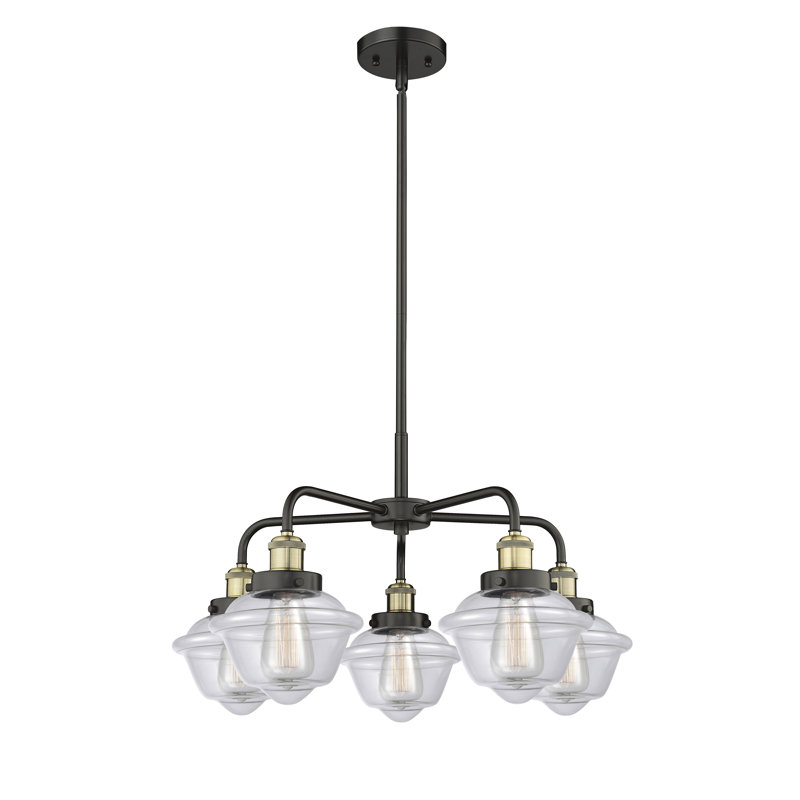 Grourke 5 - Light Glass Dimmable Chandelier, Clear, Black Antique Brass