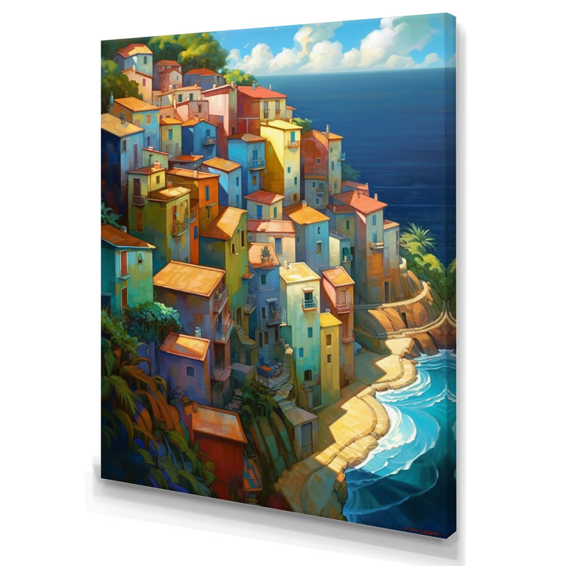 Mayowa Mediterrean Town By The Sea, H 40 po x l 30 po x P 1,5 po, Toile tendue