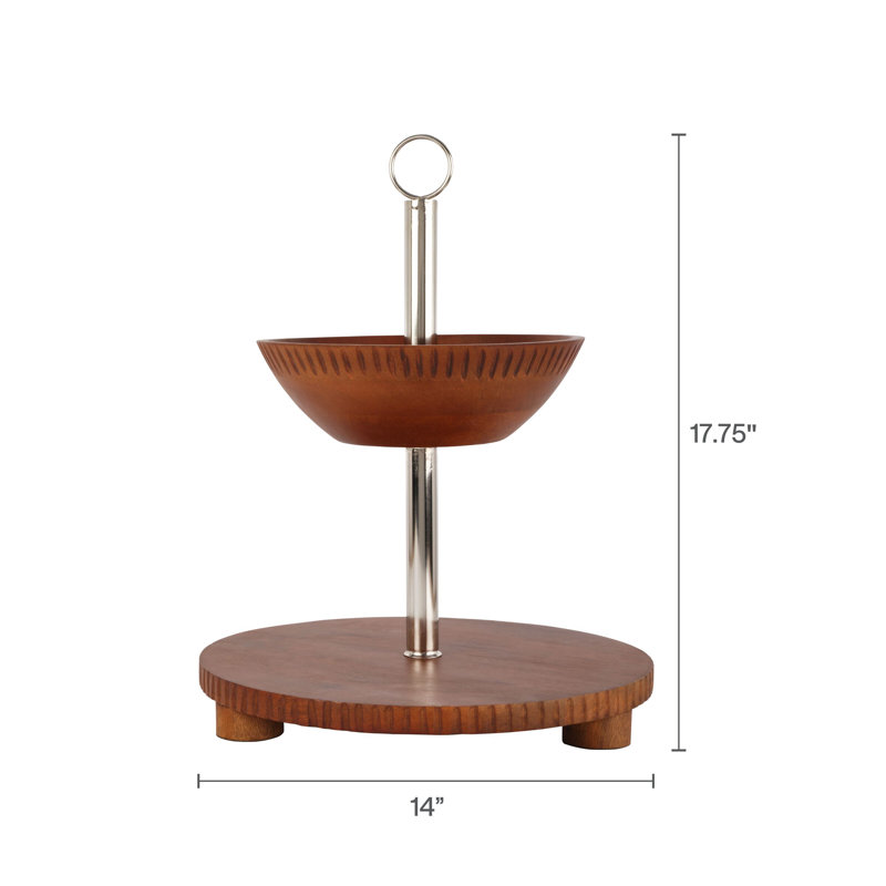 Mikasa Gourmet Basics Hamden 2 Tier Server, Wood Bowl Top And Wood Tray Bottom
