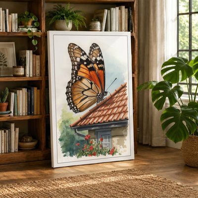 Monarch on Terracotta Botanical - Wrapped Canvas