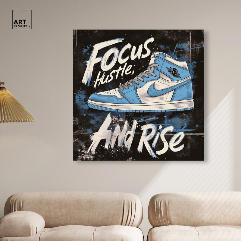 Art mural Hustle and Rise Sneaker, H 16 po x l 16 po, Wrapped Canvas, Peinture sans cadre