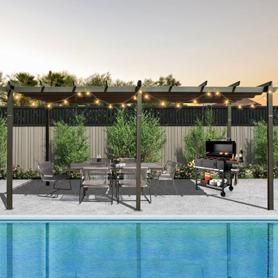 Pergola d'extérieur gris foncé 11 x 20 pi avec housse de protection contre les intempéries. Aluminium, protégé, réglable, facile à assembler pour auvent de patio et de pelouse. Cadre en aluminium résistant aux intempéries. Tissu décoloré. Deux indépendants